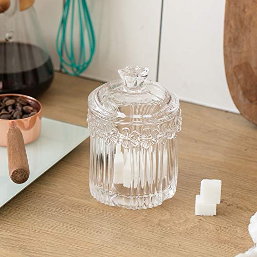 Crystal Glass Relief Flower Candy Dish Swab Box Storage Jar with Lid