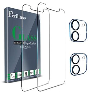 ferilinso [4 pack 2 pack screen protector for iphone 12 with 2 pack camera lens screen protector [tempered-glass] [military protective] [hd clear] [case friendly] [anti-fingerprint] [anti-scratch]