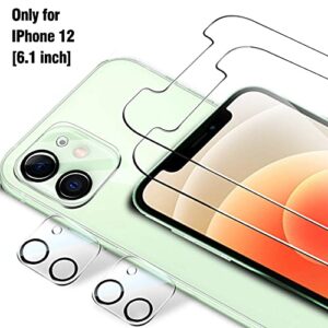 Ferilinso [4 Pack 2 Pack Screen Protector for iPhone 12 with 2 Pack Camera Lens Screen Protector [Tempered-Glass] [Military Protective] [HD Clear] [Case Friendly] [Anti-Fingerprint] [Anti-Scratch]