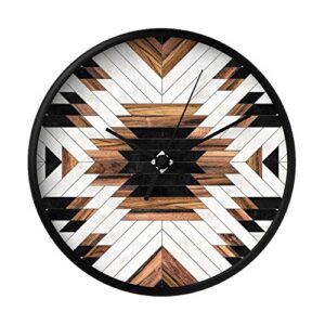 wall clocks urban tribal pattern no.5 aztec concrete and wood wall clock silent non ticking - 10 inch