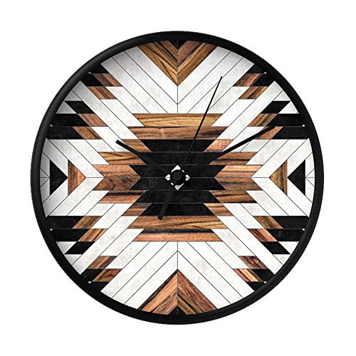 Wall Clocks Urban Tribal Pattern No.5 Aztec Concrete and Wood Wall Clock Silent Non Ticking - 10 inch