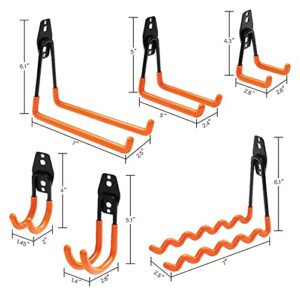 Garage Hooks Heavy Duty, 12 Packs Steel Garage Storage Hooks, Wall Mount Utility Hooks with Anti-Slip Coating, Tool Organizer for Power Tools, Ladders, Bikes, Garden Yard Tool Organizer for Garage