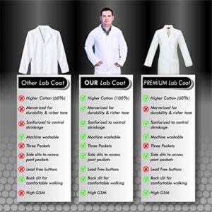 DR Uniforms Unisex Lab Coats - 100% Cotton, Sanforized to Prevent Shrinking - White (S)