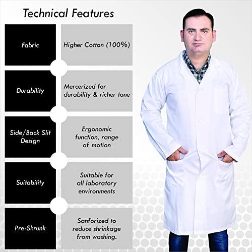 DR Uniforms Unisex Lab Coats - 100% Cotton, Sanforized to Prevent Shrinking - White (S)