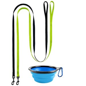 doyoo 2 pack puppy dog leash cat leash, strong and durable leash with easy to use collar hook - dog leashes for cat with collapsible pet bowl great for small and medium dog (set 3-black+green)