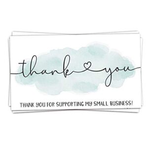 50 teal watercolor thank you for supporting my small business cards - customer thank you for your order cards - small online business package insert