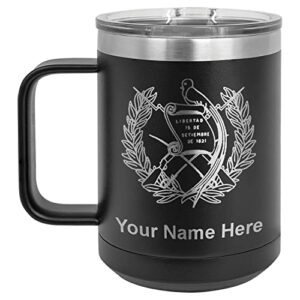 lasergram 15oz vacuum insulated coffee mug, flag of guatemala, personalized engraving included (black)