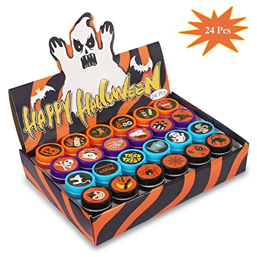 24 Pcs Assorted Halloween Stamps, Children Self-Ink Stampers for Party(24 Designs), Holiday Toy Gift Halloween Game Prizes for Kids