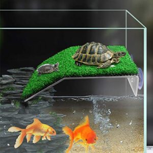 La La Pet® Creative Floating Tortoise Basking Platform with Artificial Grass & Ramp Turtle Resting Terrace Reptile Climbing Platform for Aquarium and Fish Tank Decor (L)
