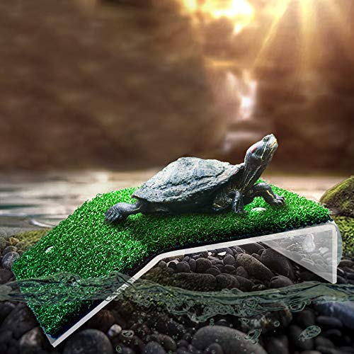 La La Pet® Creative Floating Tortoise Basking Platform with Artificial Grass & Ramp Turtle Resting Terrace Reptile Climbing Platform for Aquarium and Fish Tank Decor (L)