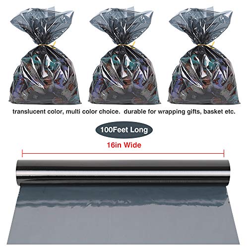 IVYTOHO Cellophane Wrapping Rolls Translucent Grey 100’ Ft Long 16’’ In Wide 2.3Mil Thick for Gifts Baskets Treats Candy Cookies Cellophane Wrapping Paper Shinny Colorful Cello Christmas Holiday