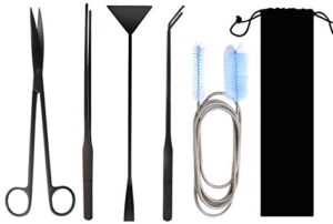 trabulate zhuohua aquarium aquascape plant tools kits,including stainless steel black aquarium scissor tweezers spatula tool and flexible pipe cleaner with stainless steel long tube cleaning brush
