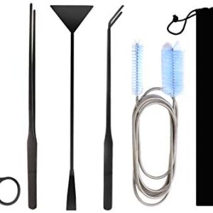 Trabulate zhuohua Aquarium Aquascape Plant Tools Kits,Including Stainless Steel Black Aquarium Scissor Tweezers Spatula Tool and Flexible Pipe Cleaner with Stainless Steel Long Tube Cleaning Brush