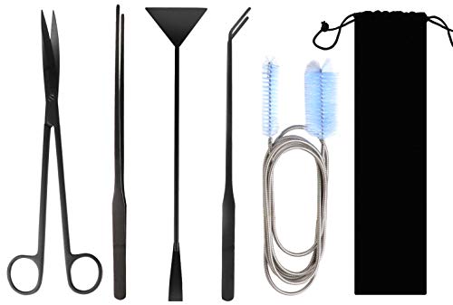 Trabulate zhuohua Aquarium Aquascape Plant Tools Kits,Including Stainless Steel Black Aquarium Scissor Tweezers Spatula Tool and Flexible Pipe Cleaner with Stainless Steel Long Tube Cleaning Brush