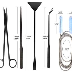 Trabulate zhuohua Aquarium Aquascape Plant Tools Kits,Including Stainless Steel Black Aquarium Scissor Tweezers Spatula Tool and Flexible Pipe Cleaner with Stainless Steel Long Tube Cleaning Brush