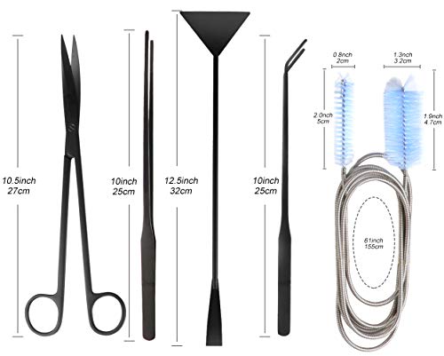 Trabulate zhuohua Aquarium Aquascape Plant Tools Kits,Including Stainless Steel Black Aquarium Scissor Tweezers Spatula Tool and Flexible Pipe Cleaner with Stainless Steel Long Tube Cleaning Brush