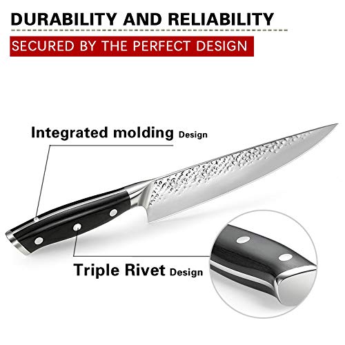 Pro Chef Knife 8 Inch, Japanese AUS-10V Super Stainless Steel Kitchen Knife with Hammer Finish, Chefs Knife with a triple-riveted Ergonomic Handle, Professional Durable Cooking Knife with Gift Box