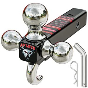 ayleid trailer hitch tri-ball mount with hook & pin balls sized 1-7/8 inches, 2 inches & 2-5/16 inches, hitch ball,tow hitch,black ball