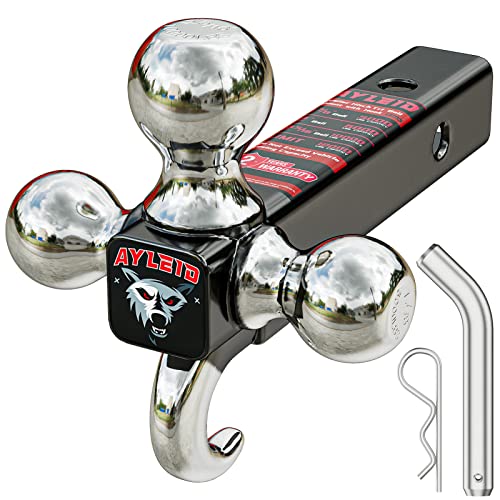 Ayleid Trailer Hitch Tri-Ball Mount with Hook & Pin Balls Sized 1-7/8 inches, 2 inches & 2-5/16 inches, Hitch Ball,Tow Hitch,Black Ball