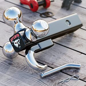 Ayleid Trailer Hitch Tri-Ball Mount with Hook & Pin Balls Sized 1-7/8 inches, 2 inches & 2-5/16 inches, Hitch Ball,Tow Hitch,Black Ball