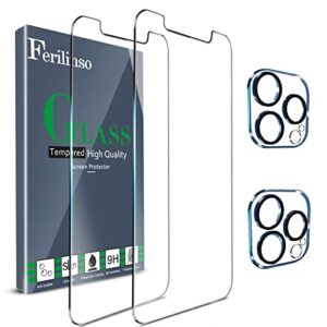 ferilinso 2 pack screen protector for iphone 12 pro max with 2 pack camera lens protector [tempered-glass] [military protective] [hd clear] [case friendly] [anti-fingerprint]