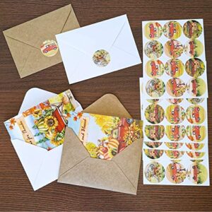 120 Sets Bulk Thanksgiving Cards with Envelopes Stickers Assortment 6 Designs Watercolor Vintage Truck Pumpkins Greeting Cards Blank Holiday Harvest Cards Give Thanks Cards 4x6 for Fall Autumn Party