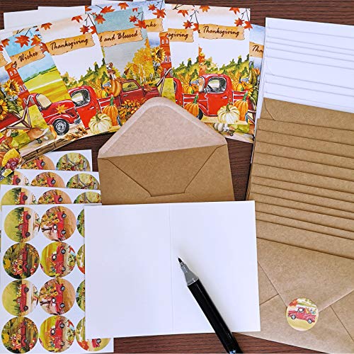 120 Sets Bulk Thanksgiving Cards with Envelopes Stickers Assortment 6 Designs Watercolor Vintage Truck Pumpkins Greeting Cards Blank Holiday Harvest Cards Give Thanks Cards 4x6 for Fall Autumn Party