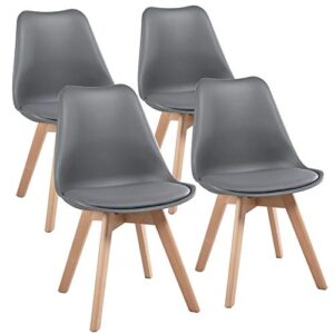 yaheetech dining chairs dsw chair accent chair shell pu side chair with beech wood legs modern mid century eiffel inspired chair upholstered dining room living room bedroom kitchen dark gray, 4pcs