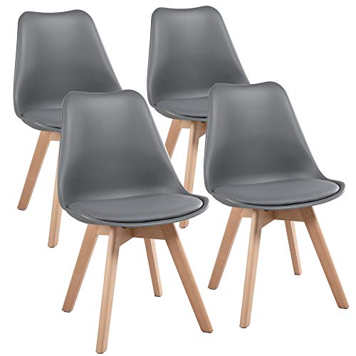 Yaheetech Dining Chairs DSW Chair Accent Chair Shell PU Side Chair with Beech Wood Legs Modern Mid Century Eiffel Inspired Chair Upholstered Dining Room Living Room Bedroom Kitchen Dark Gray, 4Pcs