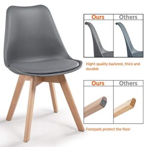 Yaheetech Dining Chairs DSW Chair Accent Chair Shell PU Side Chair with Beech Wood Legs Modern Mid Century Eiffel Inspired Chair Upholstered Dining Room Living Room Bedroom Kitchen Dark Gray, 4Pcs