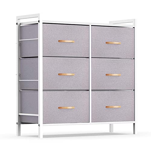 ROMOON Dresser Organizer with 6 Drawers, Fabric Storage Dresser Tower for Bedroom, Hallway, Entryway, Closets - Gray