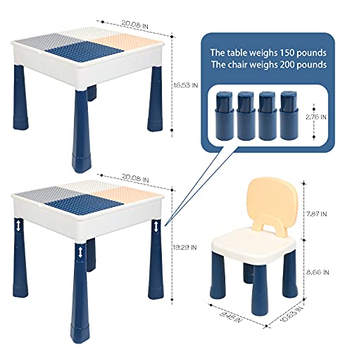 GobiDex 7 in 1 Multi Kids Activity Table Set with 2 Chairs and 100 Pcs Large Size Blocks Compatible with Classic Blocks.Water Table,Sand Table and Building Blocks Table for Toddlers Activity