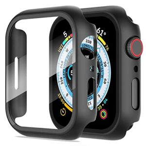 suoman 2-pack for apple watch series 8/7/6/5/4/series se/se 2 40mm all-around screen protector case, tempered glass screen protector case ultra-thin for iwatch 40mm protection cover - black