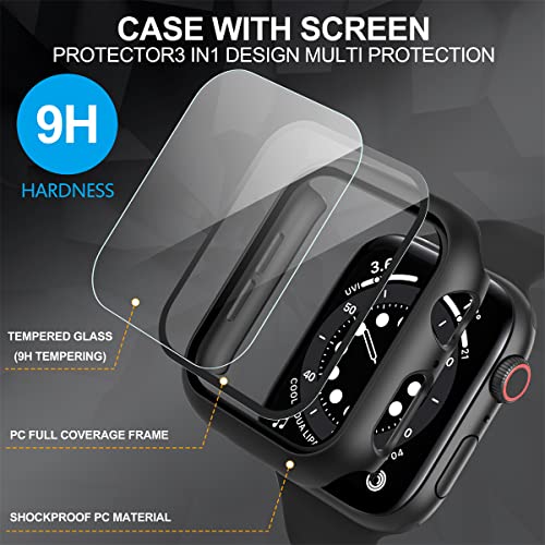 Suoman 2-Pack for Apple Watch Series 8/7/6/5/4/Series SE/SE 2 40mm All-Around Screen Protector Case, Tempered Glass Screen Protector Case Ultra-Thin for iWatch 40mm Protection Cover - Black