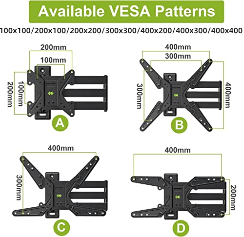 USX MOUNT Full Motion TV Wall Mount Fits for Most 26-55 Inch TVs 24" Extension Arm with Swivel Articulating Arm Rotation & Tilt, Corner Center Design TV Mount Bracket MAX VESA 400x400mm and 88lbs