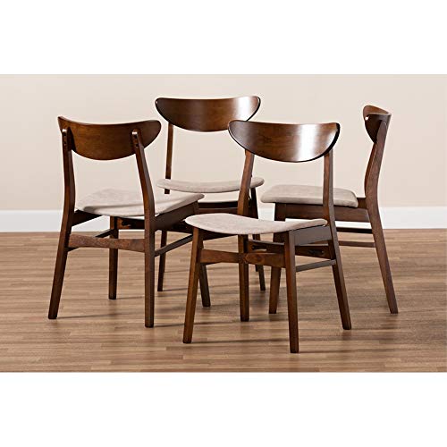 Baxton Studio Parlin Mid-Century Modern Transitional Light Beige Fabric Upholstered and Walnut Brown Finished Wood 4-Piece Dining Chair Set