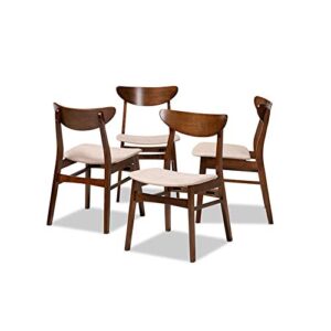 Baxton Studio Parlin Mid-Century Modern Transitional Light Beige Fabric Upholstered and Walnut Brown Finished Wood 4-Piece Dining Chair Set