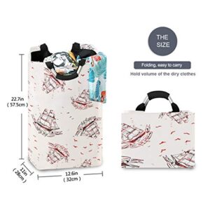 Nander Laundry Basket Red Sailboat Seagull Large Hamper Foldable Bag for Dirty Clothes Organizer Laundry Bag Picnic Baskets Print Toy Gift Organizer