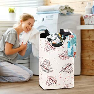 Nander Laundry Basket Red Sailboat Seagull Large Hamper Foldable Bag for Dirty Clothes Organizer Laundry Bag Picnic Baskets Print Toy Gift Organizer