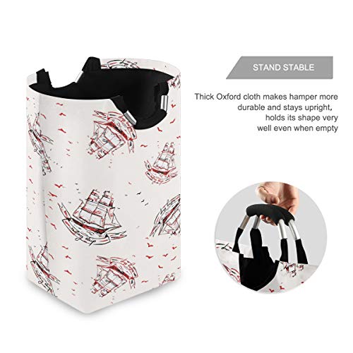 Nander Laundry Basket Red Sailboat Seagull Large Hamper Foldable Bag for Dirty Clothes Organizer Laundry Bag Picnic Baskets Print Toy Gift Organizer