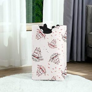 Nander Laundry Basket Red Sailboat Seagull Large Hamper Foldable Bag for Dirty Clothes Organizer Laundry Bag Picnic Baskets Print Toy Gift Organizer