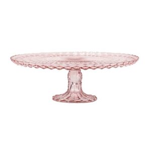 amici home rochester footed glass cake stand | round vintage style cake plate | serving platter for cupcakes, cookies, birthday cake | dessert display stand for parties, weddings, and gift (pink)