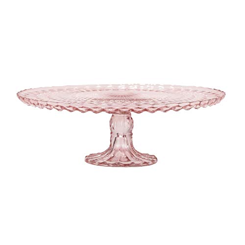 Amici Home Rochester Footed Glass Cake Stand | Round Vintage Style Cake Plate | Serving Platter for Cupcakes, Cookies, Birthday Cake | Dessert Display Stand for Parties, Weddings, and Gift (Pink)