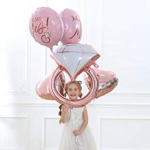 32 inch Diamond Ring Foil Balloon 22inch Rose Gold She Said Yes Balloon Future Mrs Foil Balloons Rose Gold Heart shape Foil Balloon Great for Bridal Shower Bride to be Party Wedding Engagement Decoration (5pcs)