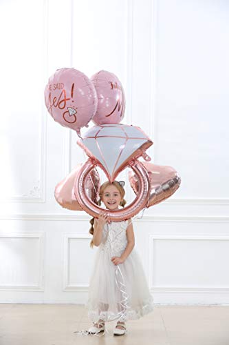 32 inch Diamond Ring Foil Balloon 22inch Rose Gold She Said Yes Balloon Future Mrs Foil Balloons Rose Gold Heart shape Foil Balloon Great for Bridal Shower Bride to be Party Wedding Engagement Decoration (5pcs)