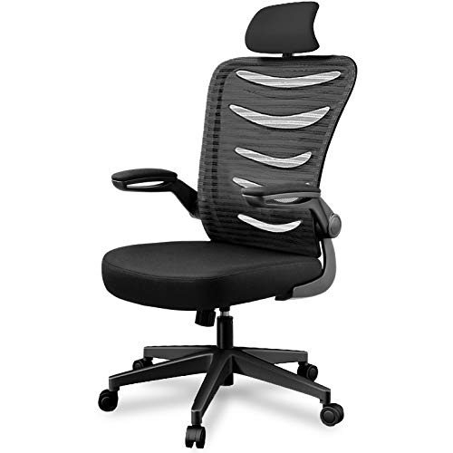 ComHoma Office Chair Ergonomic High Back Executive Adjustable Mesh Computer Chair with Flip-Up Armrests Adjustable Headrest Black,