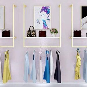 MDEPYCO Clothing Store Simple Wall Mounted Metal Display Rack, Window Hanging Garment Racks, U-shaped Shelf, Wedding Dress Organization, Home Clothes Rod Storage Towel Rack (Gold C, 39" L)