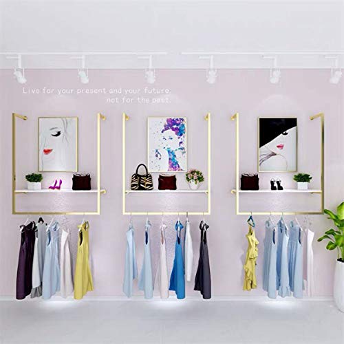 MDEPYCO Clothing Store Simple Wall Mounted Metal Display Rack, Window Hanging Garment Racks, U-shaped Shelf, Wedding Dress Organization, Home Clothes Rod Storage Towel Rack (Gold C, 39" L)