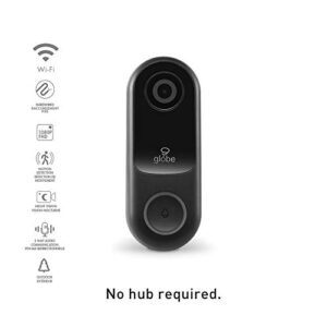 Globe Electric Wi-Fi Smart Video Doorbell, Hardwired, No Hub Required, IP54 Rated, 1080p, Motion Detection, 2-Way Voice, Night Vision, Black