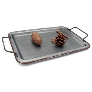 funerom distressed galvanized metal decorative serving tray with handles rectangle 13×9 inchs